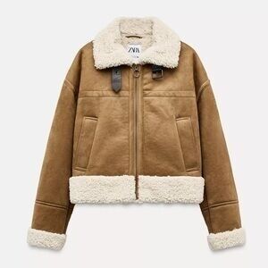 Zara Womens faux shearling-lined double-faced cropped jacket NEW